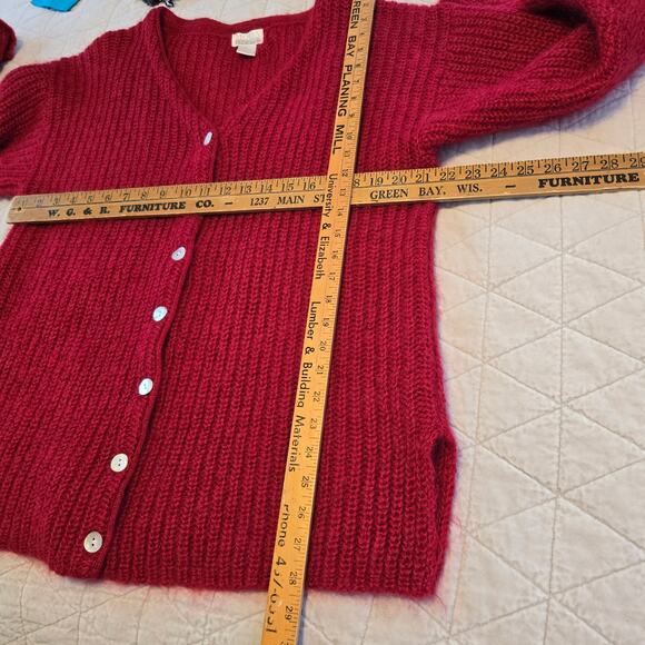 Vintage Moda Int'l Cardigan Womens M Red Mohair Blend 90s Minimalist Preppy - Picture 7 of 8